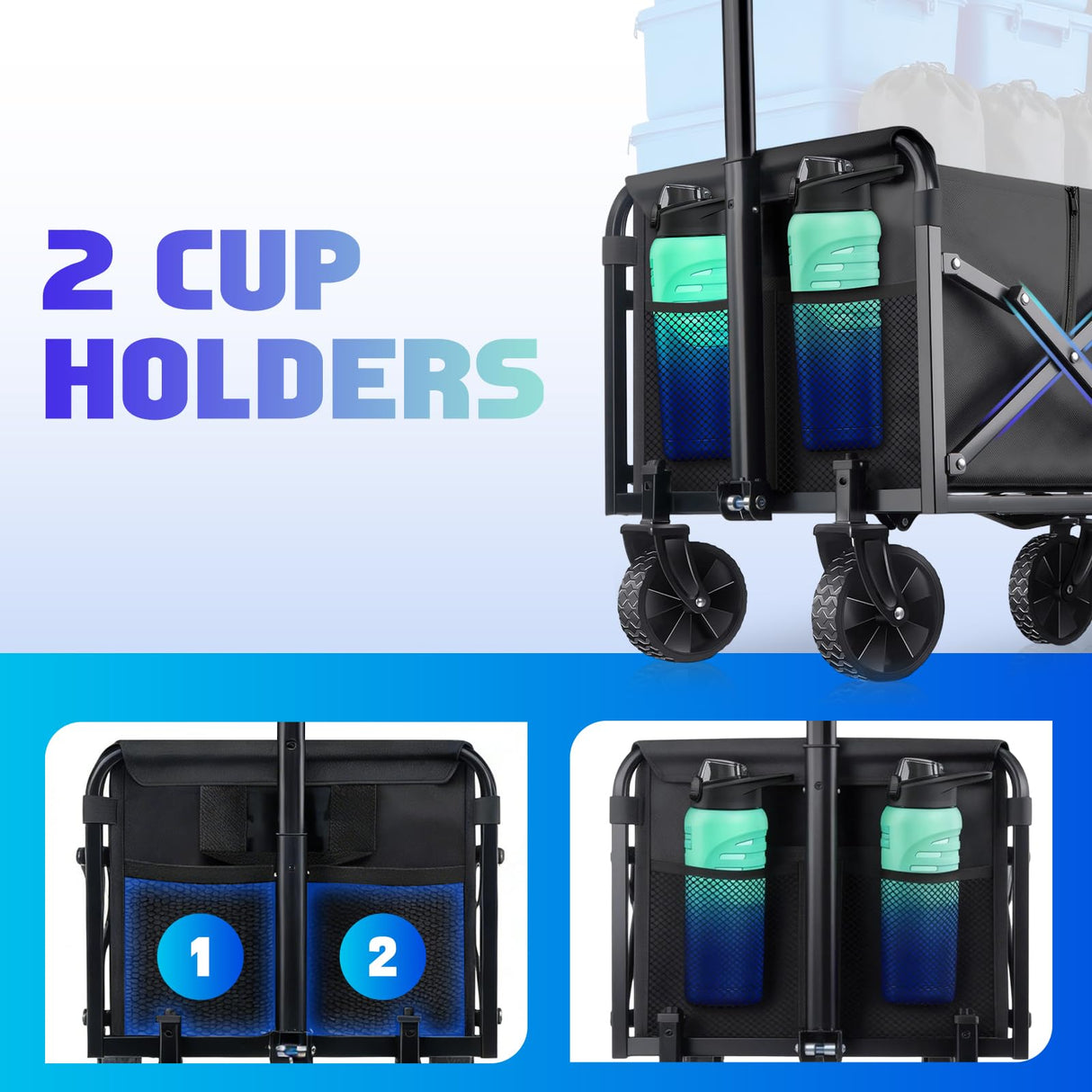 500LBS Heavy Duty Collapsible Wagon Cart with 360°Swivel Break for Beach