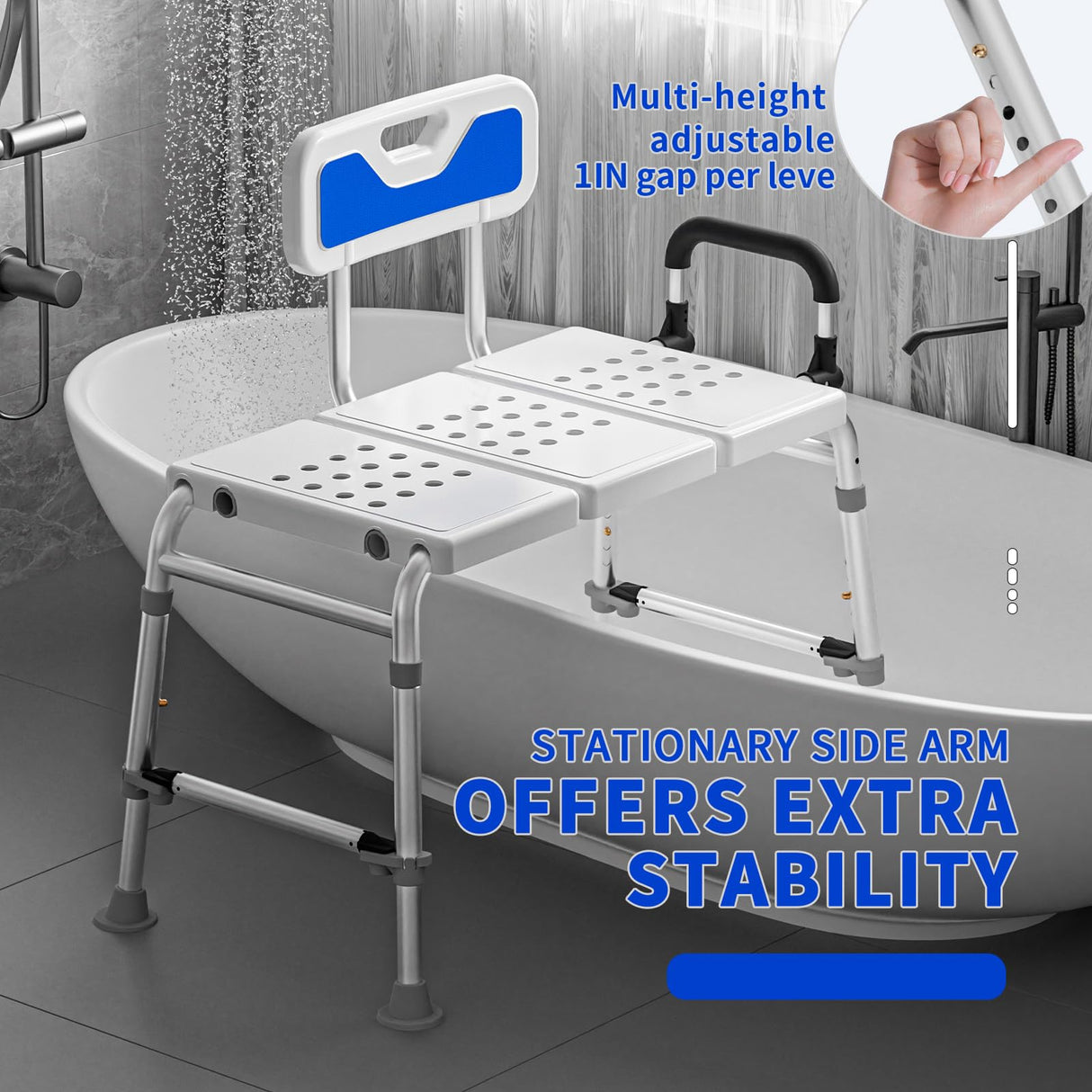 Extended Bath Tub Transfer Shower Bench for Inside Shower Bathtub to Sit On Chair Bathtubs Safety Seating Stool for Adults Handicap Seniors Elderly Disabled with Back Arms Bathroom Shower Stall