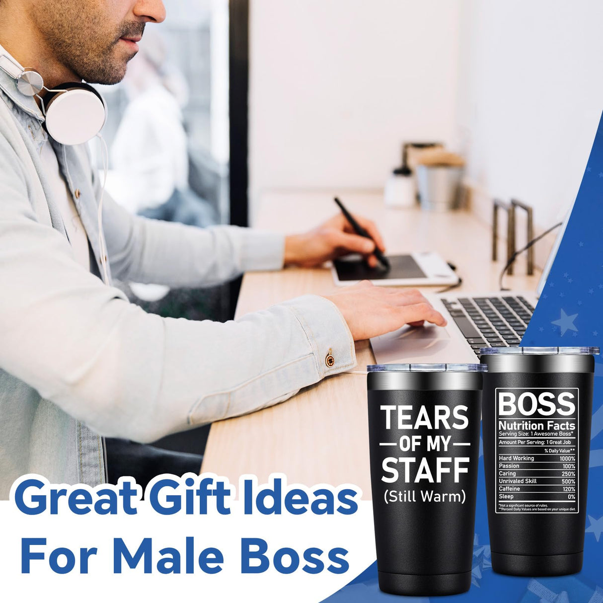 DOEARTE Boss Gifts for Men - Boss Day Gifts - Christmas, Appreciation, Retirement Gift for Bosses, Employees, Leader - 20oz Bosses Tumbler