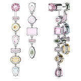 Swarovski Gema Drop Earrings, Asymmetrical design, Mixed cuts, Long, Multicolored, Rhodium Finish