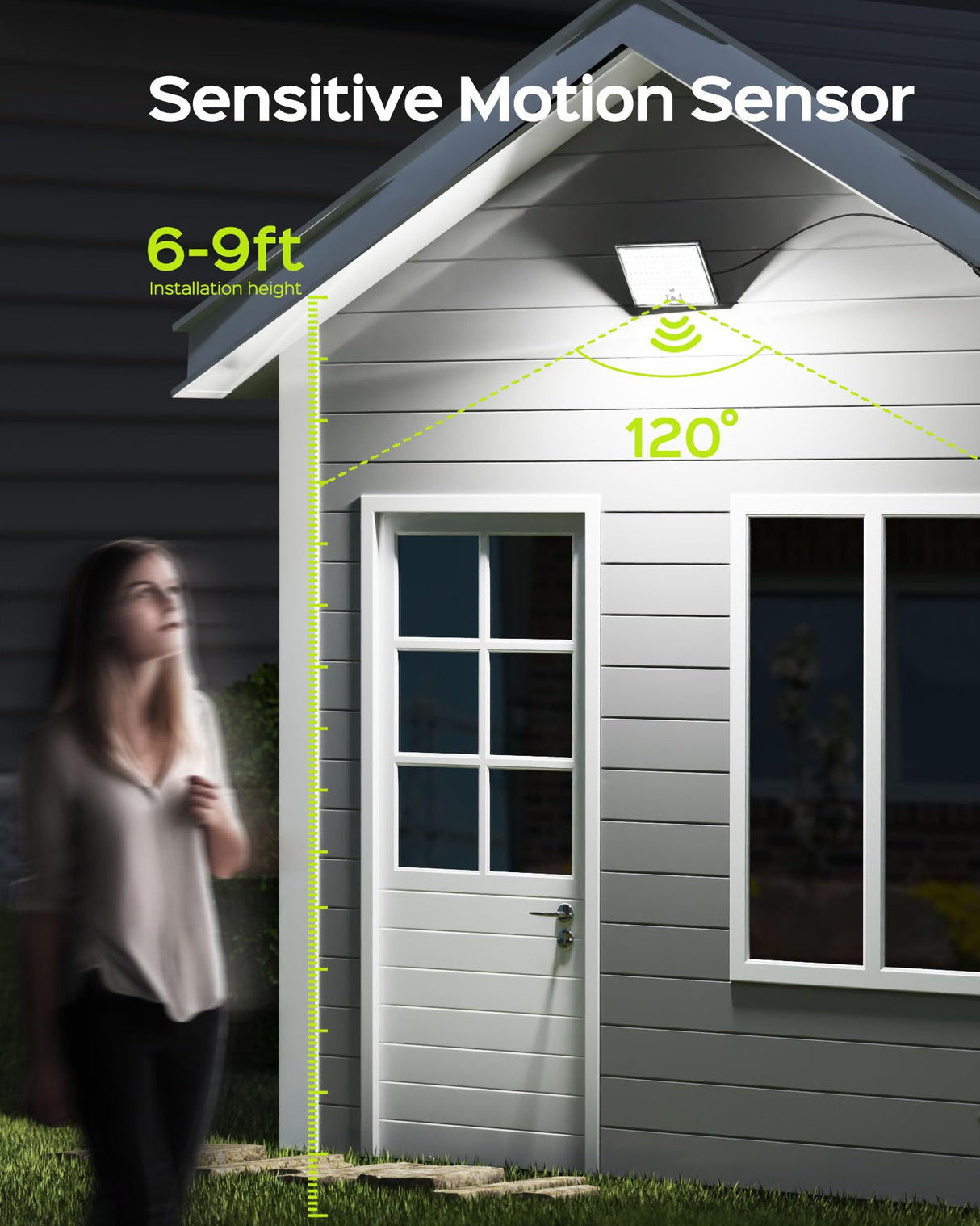 JACKYLED Solar Lights Outdoor Waterproof 80% Brighter Light, Motion Sensor Security Light with 16.4ft Cord, Dusk to Dawn Solar Powered Flood Lights for Patio, Yard, Garage, 4-Pack
