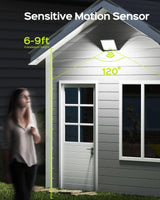 JACKYLED Solar Lights Outdoor Waterproof 80% Brighter Light, Motion Sensor Security Light with 16.4ft Cord, Dusk to Dawn Solar Powered Flood Lights for Patio, Yard, Garage, 4-Pack