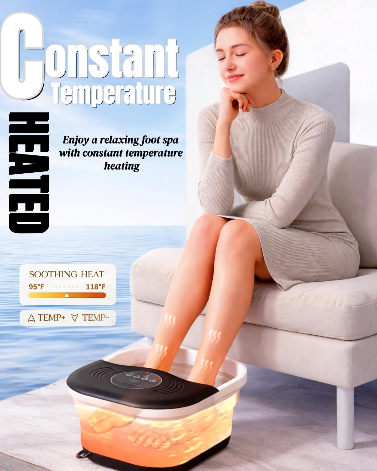 SPA4PIEDS Collapsible Heated Foot Spa Bath with Bubble, Foot Soaking Tub Featuring 8 Shiatsu Rollers, Pumice Stone and Built-in Timer for Mom, Dad and Foot Relaxation (Black)