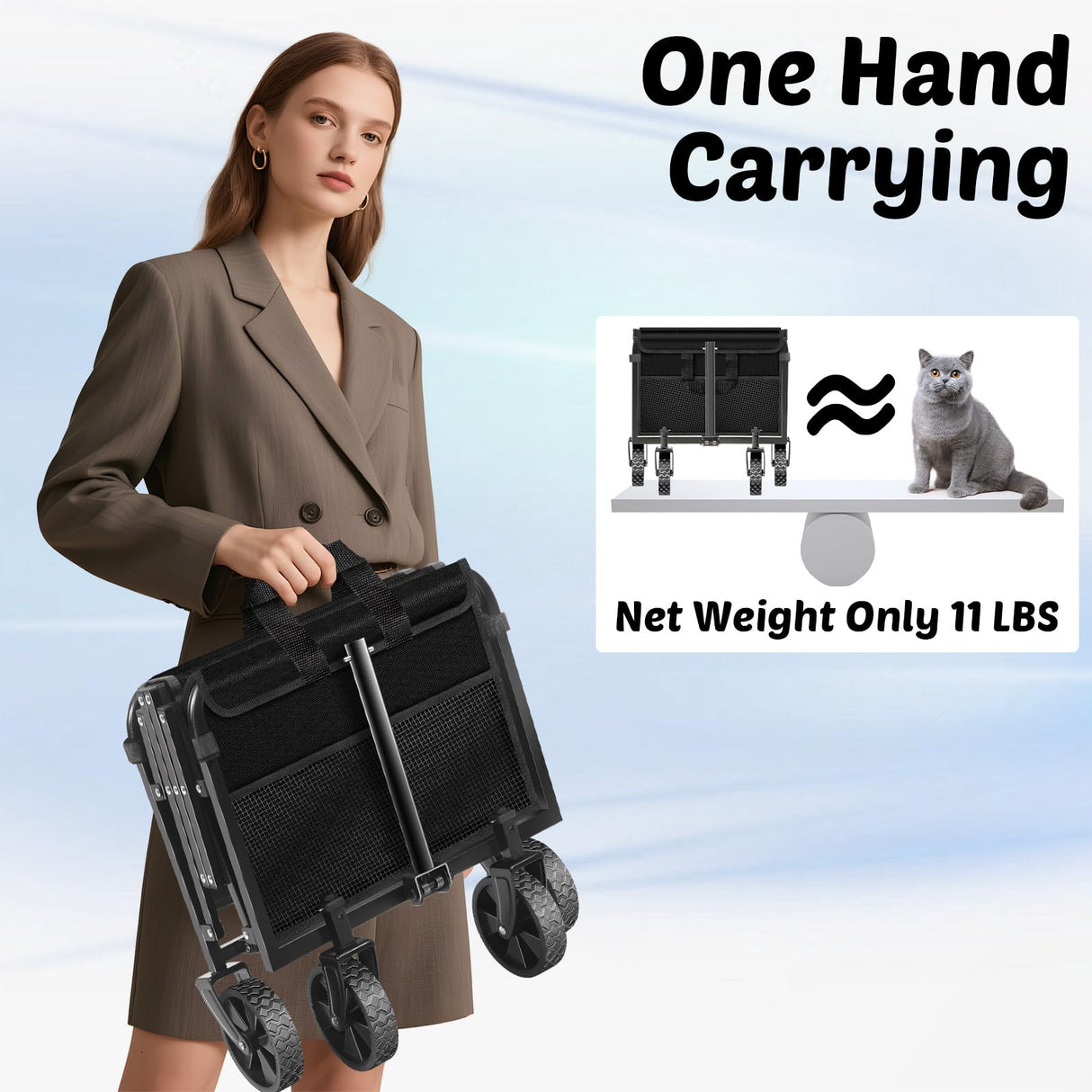 Wagons Carts Foldable, 280 Lbs with Adjustable Handle, Black Lightweight Portable, Collapsible Wagon for Beach Trip, Camping, Shopping, Sports, Travel, Picnic and Grocery (Dark Black)