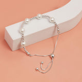 LeCalla 925 Sterling Silver Pearl Bracelets for Women | Adjustable Slider Simulated Pearl Beaded Bolo Bracelet Jewelry Gifts for Mom Wife
