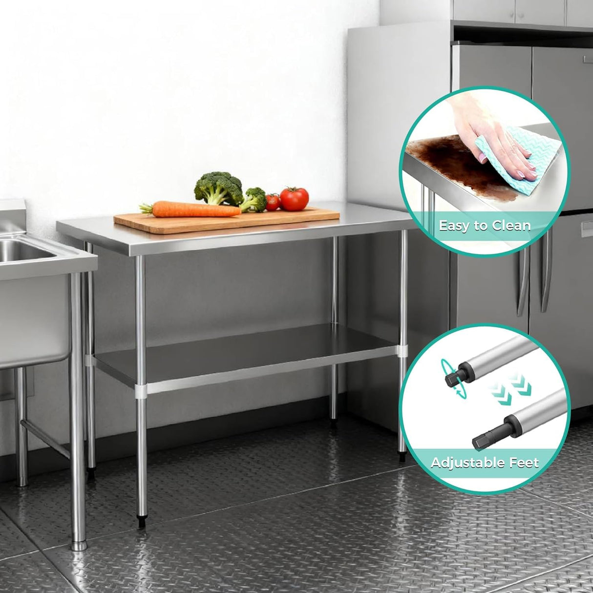 Okeyolive Stainless Steel Work Table 24 x 36 Inch, NSF Commercial Prep Table with Undershelf, Heavy Duty Food Prep Workstation