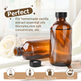 BPFY 24 Pack 4 oz Amber Boston Glass Bottle with Black Poly Cap, Funnel, Chalk Labels, Pen for Homemade Vanilla Extract, Essential Oils, Wedding, Christmas, Holiday Gift