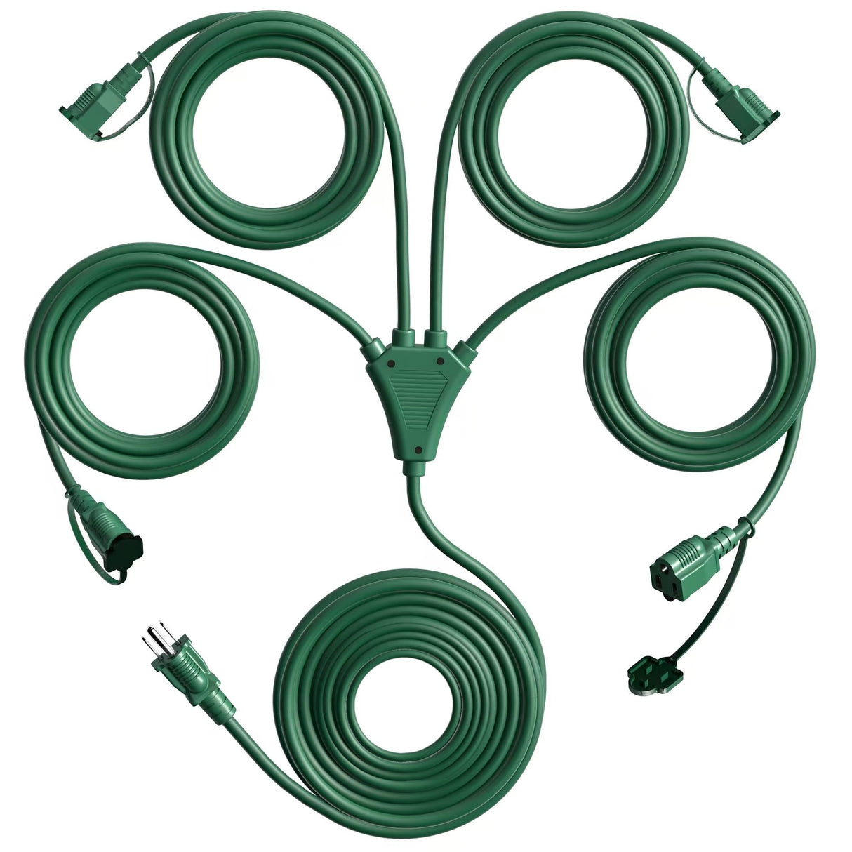 Eversimpleinc 1 to 4 Splitter Extension Cord (Combined 68 FT, End to End 50 FT), 3 Prong Plug with 4 Outlets with Weatherproof Covers for Indoor and Outdoor Holiday Christmas Decroations