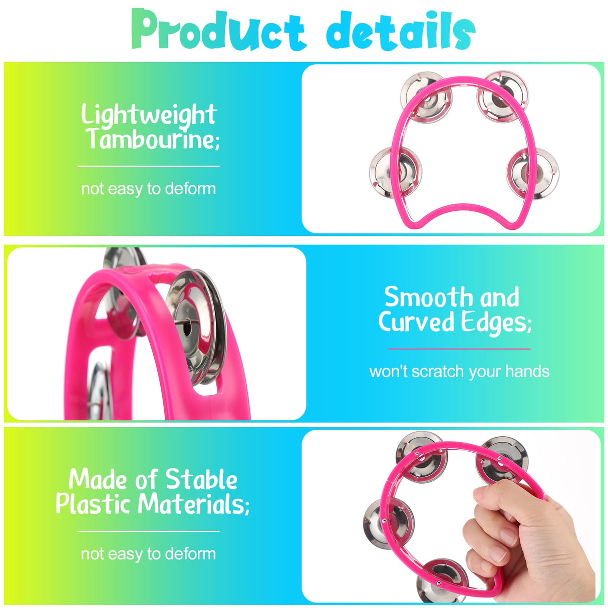 Yeshone 30 Pack Tambourine for Kids Adult Tamborines Musical Instrument Noise Makers 4 Bells Handheld Tambourines for Back to School Supplies Church Wedding Operation Christmas(Multicolors)