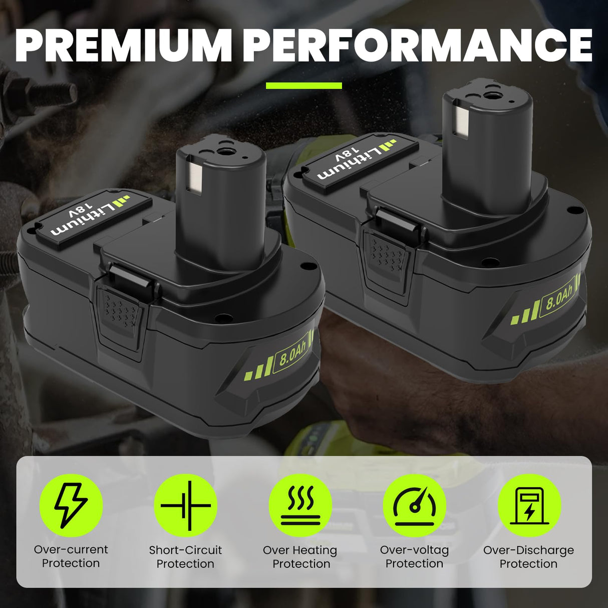2 Packs 8.0Ah 18 Volt High Capacity Replacement for Ryobi 18V Battery 8000mAh, Compatible with Ryobi 18 Volt Lithium ion Battery P108 P107 P105 P104 P103 P102 Cordless Power Battery Tools (Yellow)