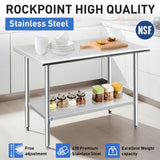 ROCKPOINT Stainless Steel Table for Prep & Work 24x48 Inches, NSF Metal Commercial Kitchen Heavy Duty Table with Adjustable Under Shelf and Table Foot for Restaurant, Home and Hotel
