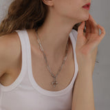 Bheop Chunky Cross Necklace for Women, Silver Layered Herringbone Necklace