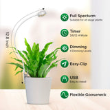 SGLEDs 2 Pack Small Grow Lights for Indoor Plants, 10W Total 5W Each Clip-On Plant Lights for Small Pots, 4000K Full Spectrum, Auto On/Off 3/6/12H Timer, 4 Dimmable Levels