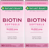 Nature's Bounty Biotin 10000mcg Supplement, Supports Healthy Hair, Skin and Nails, Optimal Solutions Hair Vitamin with Biotin, 90 Rapid Release Liquid Softgels (Pack of 2)