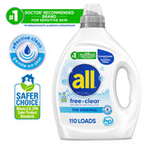 all free clear, Original, Liquid Laundry Detergent for Sensitive Skin, Unscented and Hypoallergenic, Concentrated, 82.5oz, 110 Loads