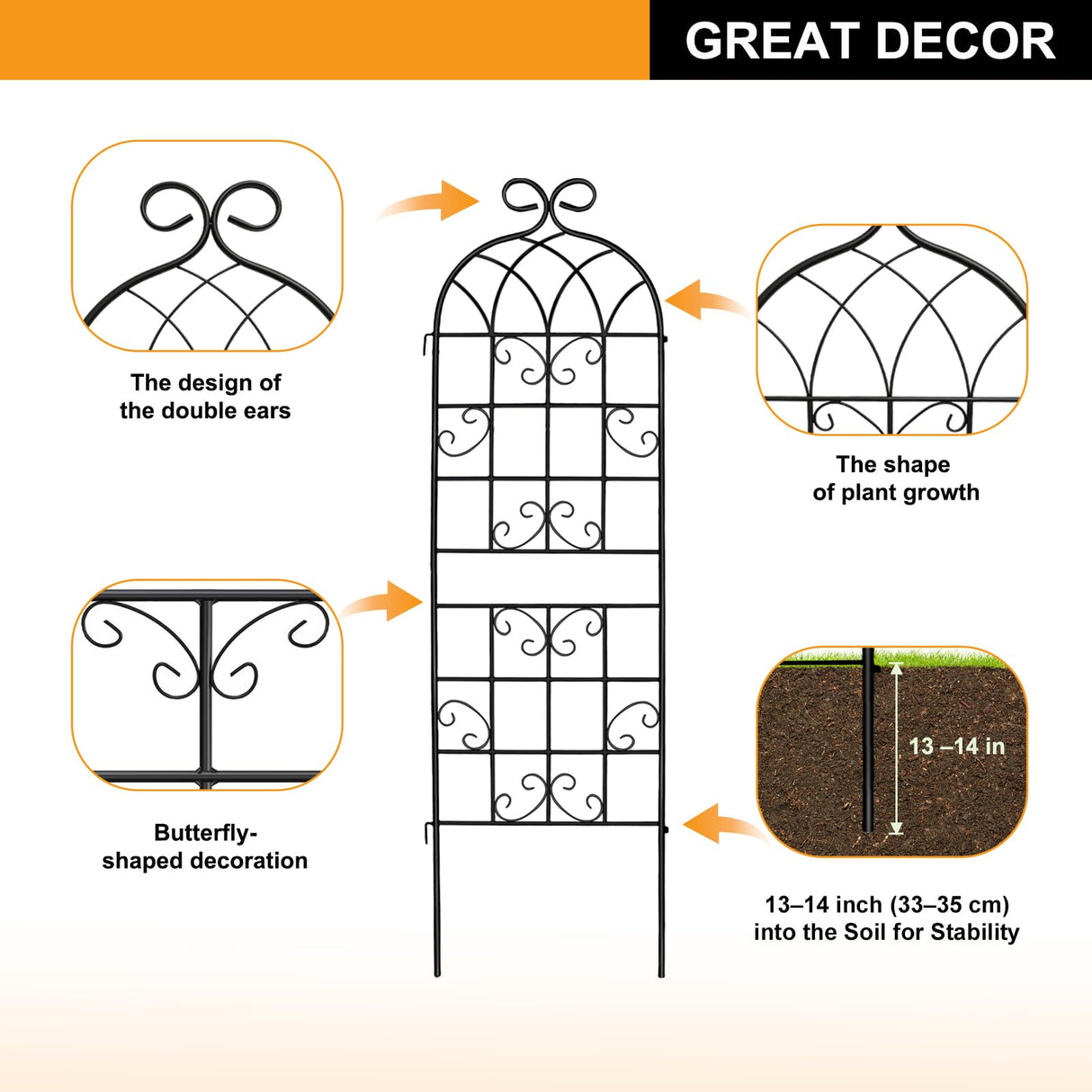 YOBAZAN Metal Garden Trellis 71"x20", 2 Pack Plant Support Trellis