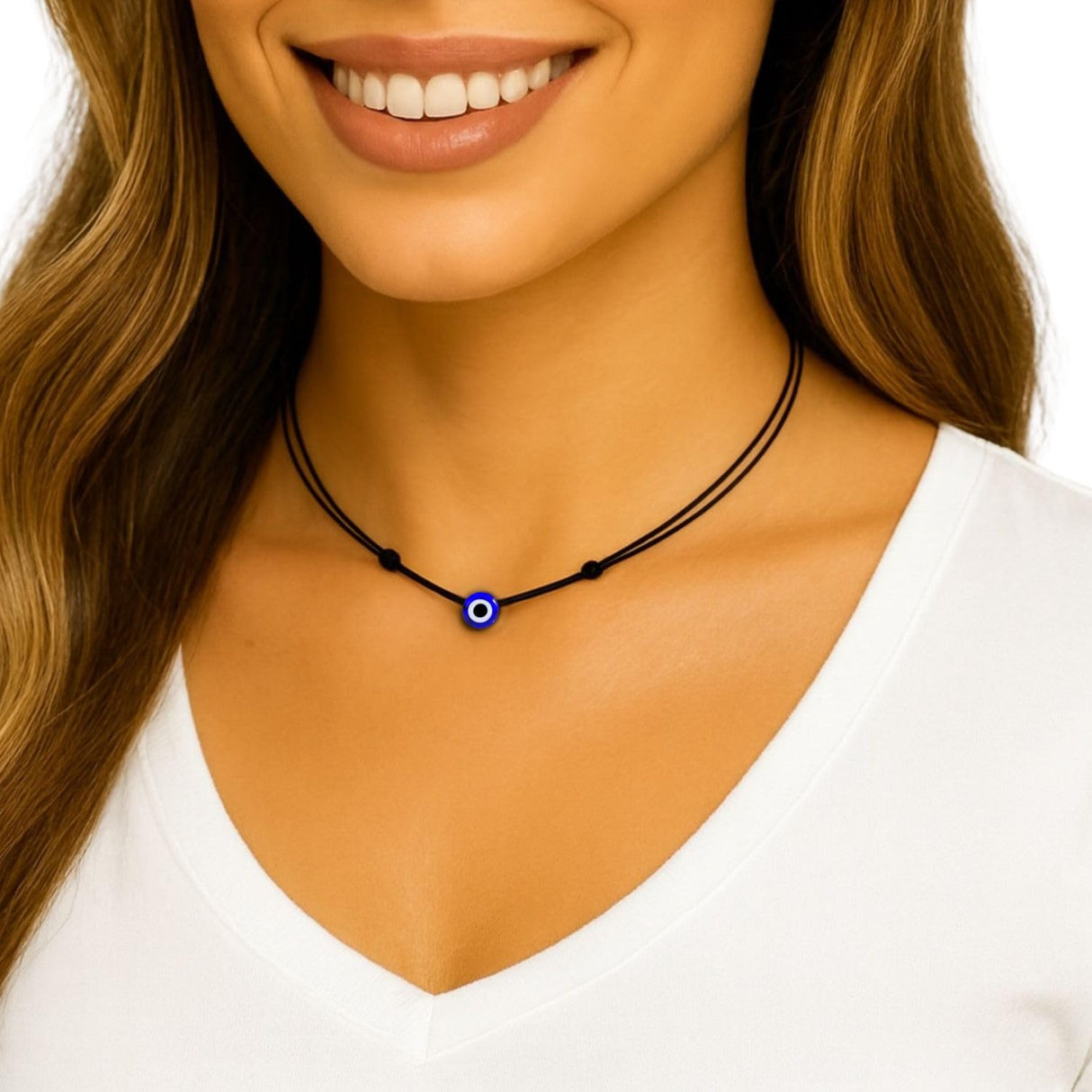 Evil Eye Choker Necklace, Adjustable Black String for Men Women Teens