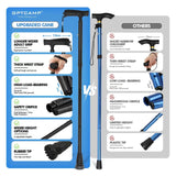 GPTCAMP G2 Walking Stick, Fold-up Walking Cane for Women and Men with Wrist Strap, Portable, Foldable, Collapsible, Lightweight and Sturdy with Comfortable T Handle