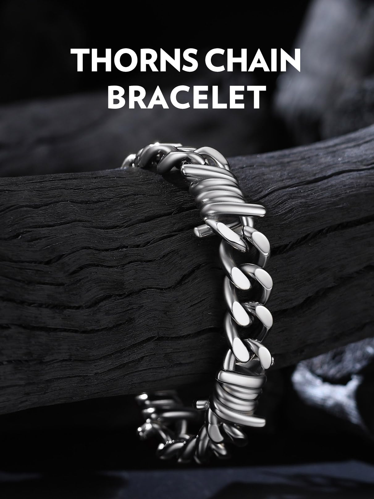 Bandmax 12MM Chunky Cuban Chain Bracelet for Men Stainless Steel Punk Emo Style Barbed Wire Bracelets Thorn Wristlet Adjustable Gift for Son Grandson Husband