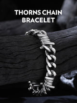 Bandmax 12MM Chunky Cuban Chain Bracelet for Men Stainless Steel Punk Emo Style Barbed Wire Bracelets Thorn Wristlet Adjustable Gift for Son Grandson Husband