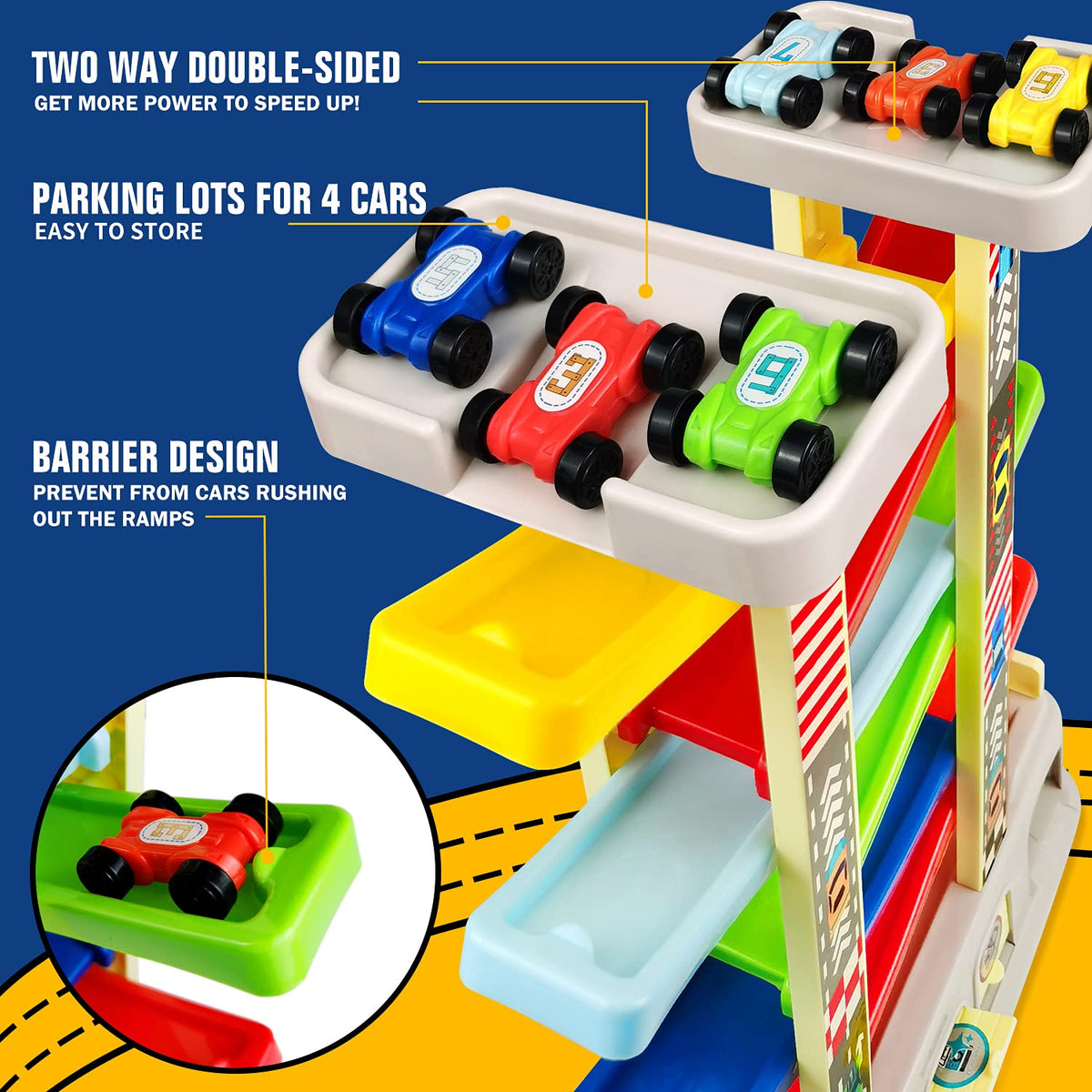 Montessori Toys for 2 3 Year Old Boys Toddlers, Car Ramp Toys with 6 Cars
