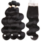 Beauhair Brazilian Body Wave Virgin Human Hair Bundles with Lace Closure(14 16 18 with14 Closure) Human Hair Unprocessed Body Wave Hair Bundles with Closure 4X4 Lace Free Part Natural Black Hair