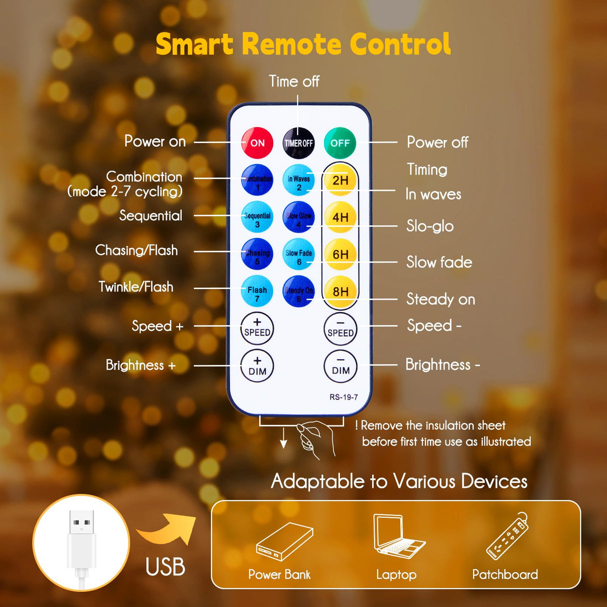 Minetom 66 Feet 200 LEDs USB Fairy String Lights with Remote, Copper Wire Starry Lights for Bedroom Wall Ceiling Christmas Tree Wreath Craft Wedding Party Decoration, Warm White