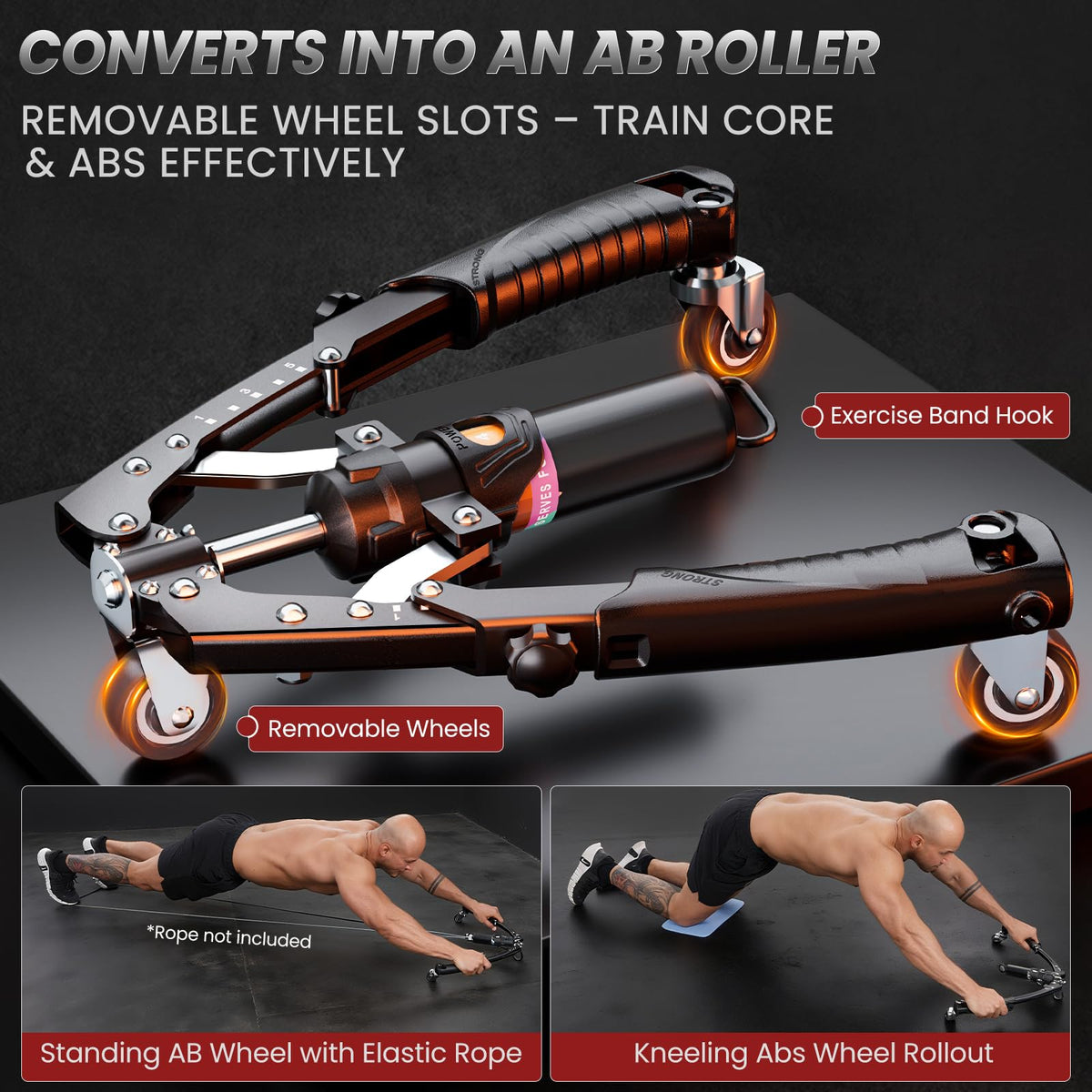 Twister Arm Trainer, 3 in 1 Hydraulic Power Chest Workout Equipment with Ab Roller Wheels and Hooks, Adjustable 22-440lbs Arm Trainer for Men Women, Home Gym Equipment for Full Body Strength Training