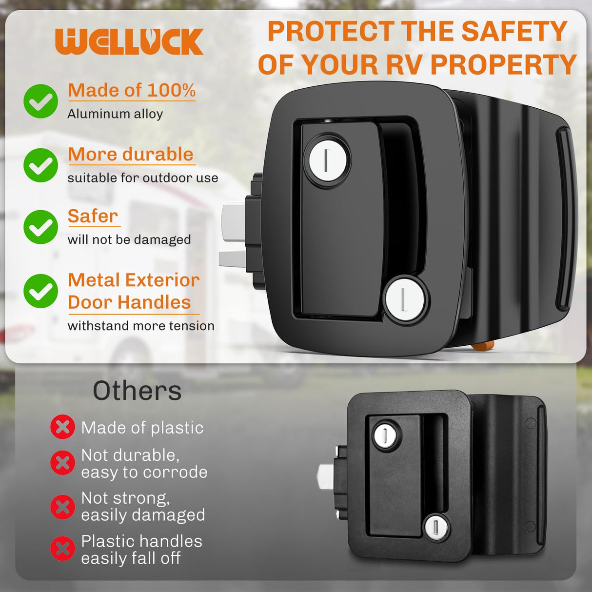 WELLUCK RV Door Lock Replacement with Paddle Deadbolt, 100% Metal Camper Door Latch Handle Lock, RV Entry Door Lock for Camper Horse Travel Trailer Cargo Hauler