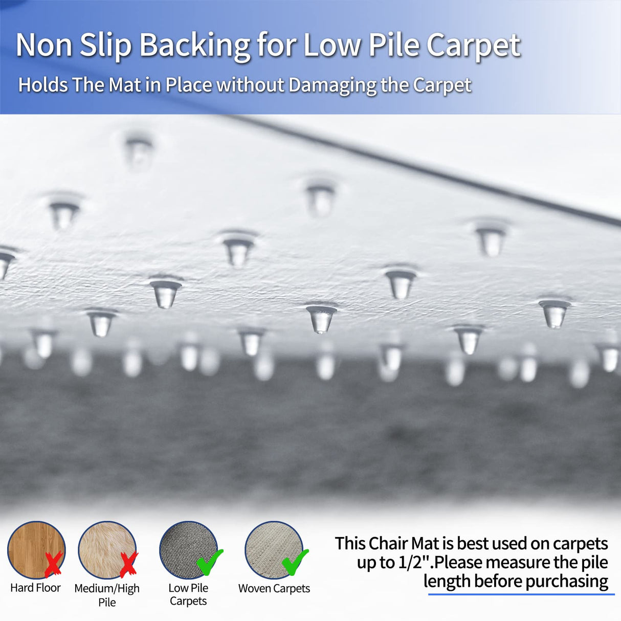 Amyracel Clear Chair Mat for Low Pile Carpet, 53'' x 45'' Thick Computer Desk Chair Mat for Carpeted Floors, Easy Glide Plastic Floor Mat for Office Chair on Carpet Protection (45'' x 53'' with Lip)