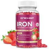 Iron Supplement for Women & Men Gummies, Multivitamin Blood Builder Iron Supplement with Folate Vitamin C B12 B6 Zinc for Adults & Kids - Energy Support - Strawberry Flavor, Vegan 60 Gummies