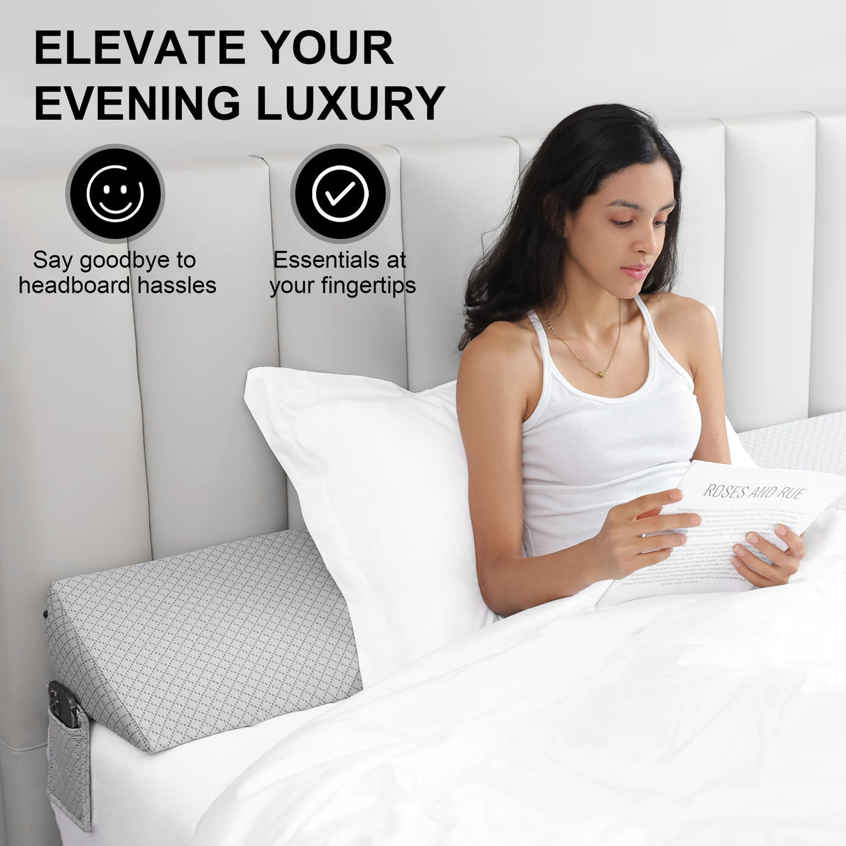 Rormcheny King Bed Wedge Pillow Headboard Gap,Wedge Pillow Headboard/Bed Gap Filler,Fill The Gap (0-8") (Gray, 76"x10"x6")
