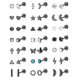 Jstyle 21 Pairs Hypoallergenic Flat Back Stud Earrings for Women Men Surgical Stainless Steel Earrings for Sensitive Ears Cartilage Earring Small Studs Earrings Set Stacks Screw Back Black Earrings