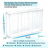 IneVibe Triple Hygiene Holder - 3 Compartment Acrylic Dispenser with Lid for Hairnets, Glove Boxes, Face Masks, Plastic Bags, Tissue Boxes in Home or Medical Setting - Counter or Wall Mount (Triple)