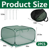 2 Pcs Pop Up Mesh Plant Cover, 35" x 35" x 27.5" Foldable Plant Protector Mesh Plant Enclosure, Garden Net Cage Guard Cover with 8 Ground Stakes for Protecting Plant Vegetable Fruit from Birds Insects