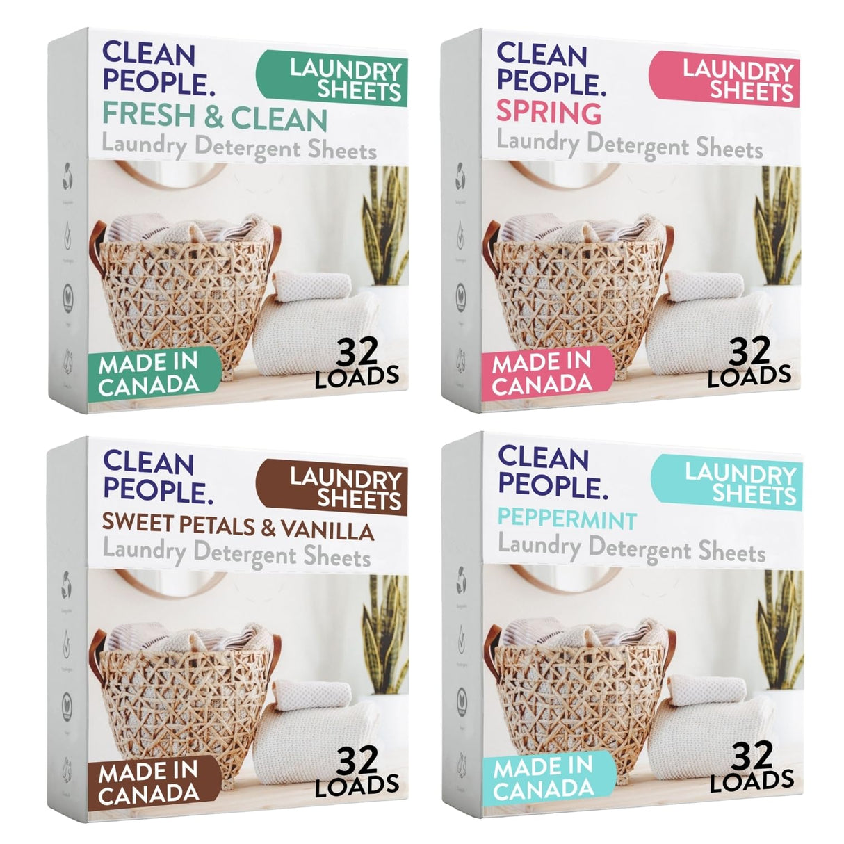 Clean People Laundry Detergent Sheets- Recyclable Packaging, Hypoallergenic, Stain Fighting, Works with All Machines including HE (128 Count, Variety Pack)