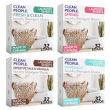 Clean People Laundry Detergent Sheets- Recyclable Packaging, Hypoallergenic, Stain Fighting, Works with All Machines including HE (128 Count, Variety Pack)