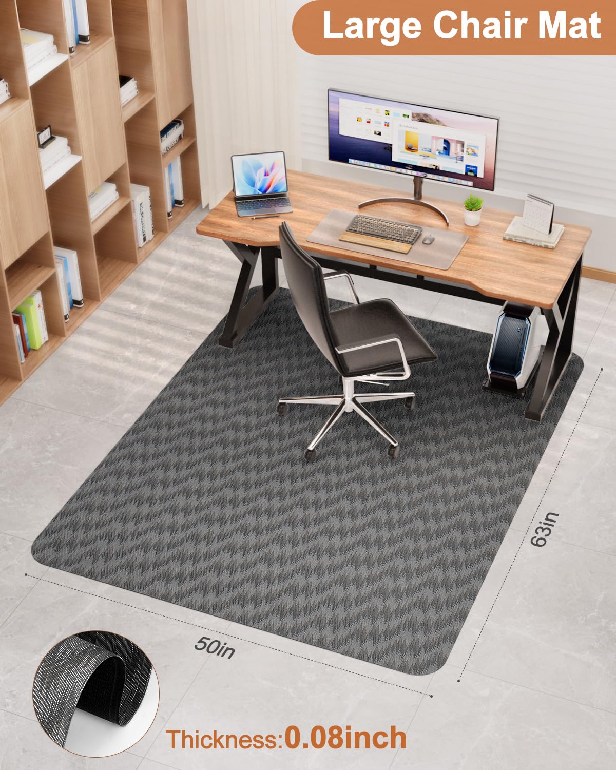 Blvornl Large Office Chair Mat for Hardwood Floor, Rolling Chair Mat for Hard Wood, Large Anti-Slip Hard Floor Protector, Heavy Duty Computer Desk Rug for Office and Home 50"*63" Dark Grey