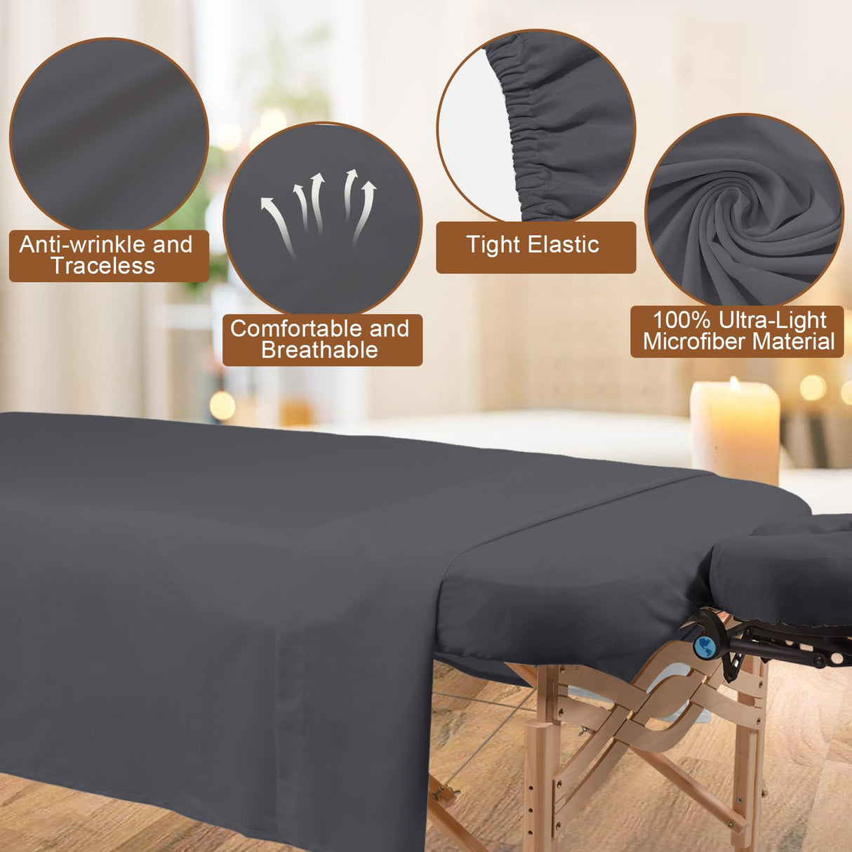 FUNLIYING 4 Sets Premium Microfiber Massage Table Sheets Set 3 Piece Set Includes Massage Table Cover Fitted Sheet and Fitted Face Rest Cover, Grey