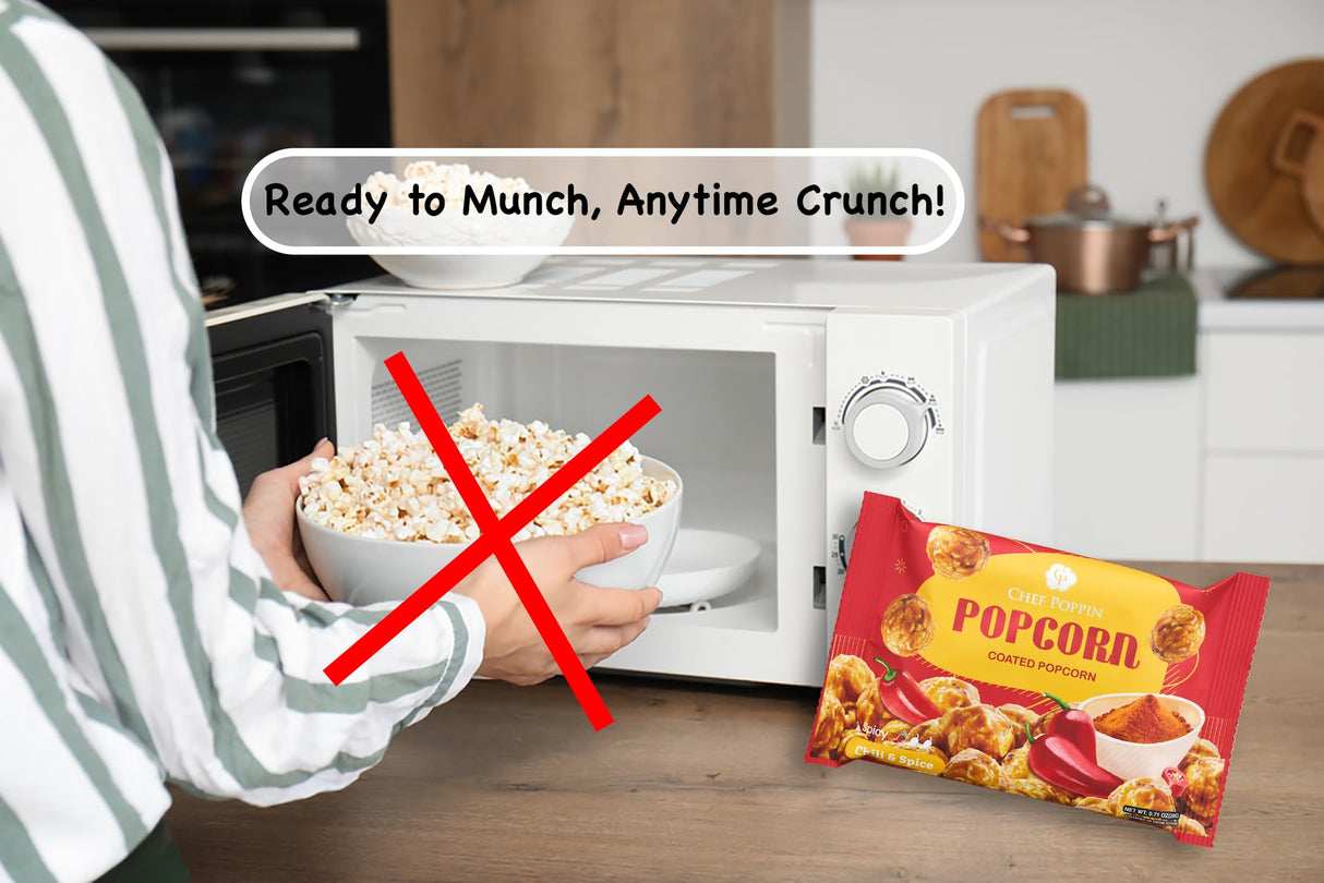 CHEF POPPIN Gourmet Flavored Popcorn, Non-GMO, Chili & Spice, 20g, 6 Pack, .71 oz each