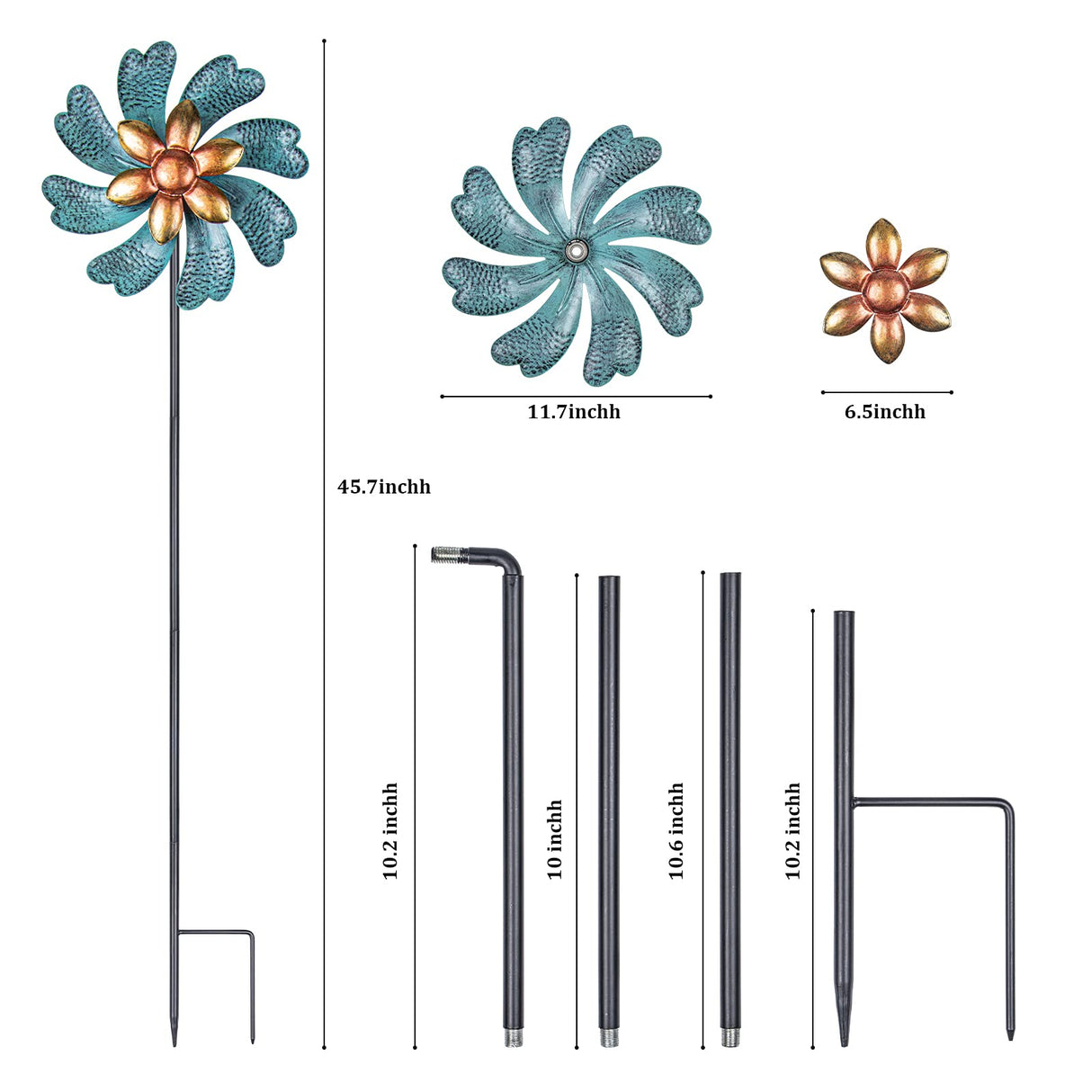 MUMTOP Wind Spinners 45.7 Inch Cyan Kinetic Sculpture Metal Windmill for Patio Lawn Outdoor Yard Garden