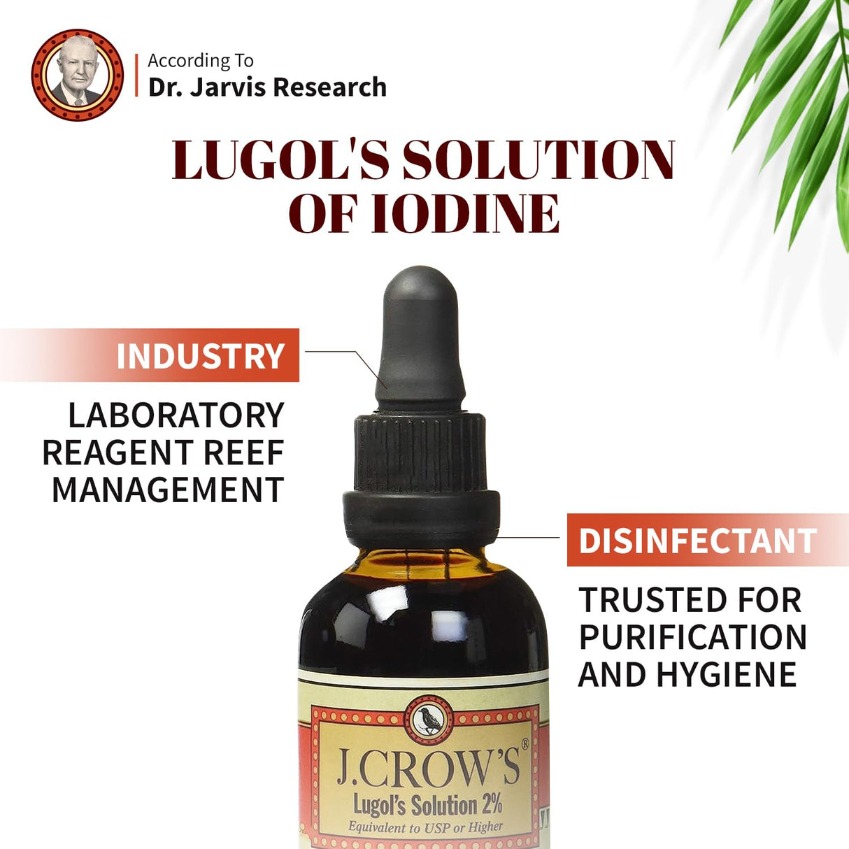 J.CROW'S® Lugol's Solution of Iodine 2% 2 oz (2 Bottle) – Premium Iodine & Potassium Iodide Liquid, Gluten &, Alcohol-Free Natural Brine Extract, No Expiration