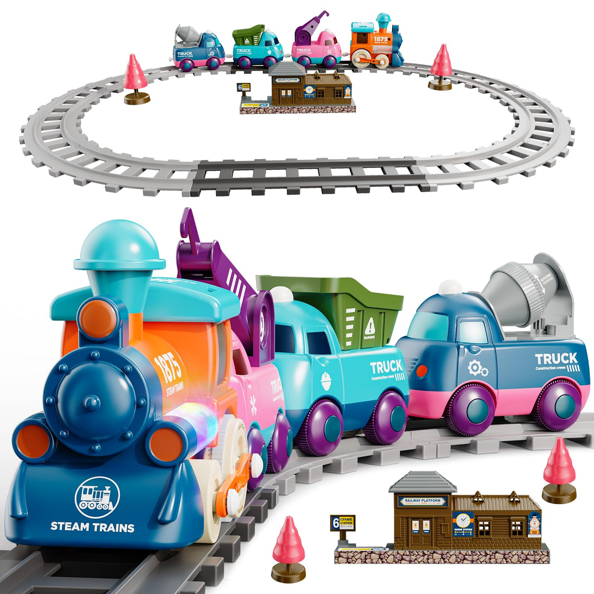 Lipneaed Train Set for Toddlers, Magnetic Train Toys for Toddlers 3+, 4pcs Trucks Toy Train for Boys and Girls, Birthday Christmas Toy Gifts for 3 4 5 6 7 8 Years Old