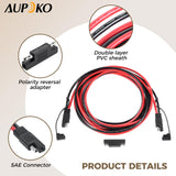 Aupoko 10 AGW 10FT SAE to SAE Solar Extension Cable, Extension Cord with SAE Quick Disconnect/Connect Adapter and SAE Polarity Reverse Adapter for Battery, Motorcycle, Cars, RVs(10 FEET/3M)