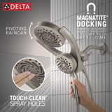 Delta 5-Setting HydroRain 2-in-1 Dual Shower Head with ProClean Spray, Brushed Nickel High Pressure Shower Head with Handheld Spray, 1.75 GPM Flow Rate, Satin Nickel 75419SN