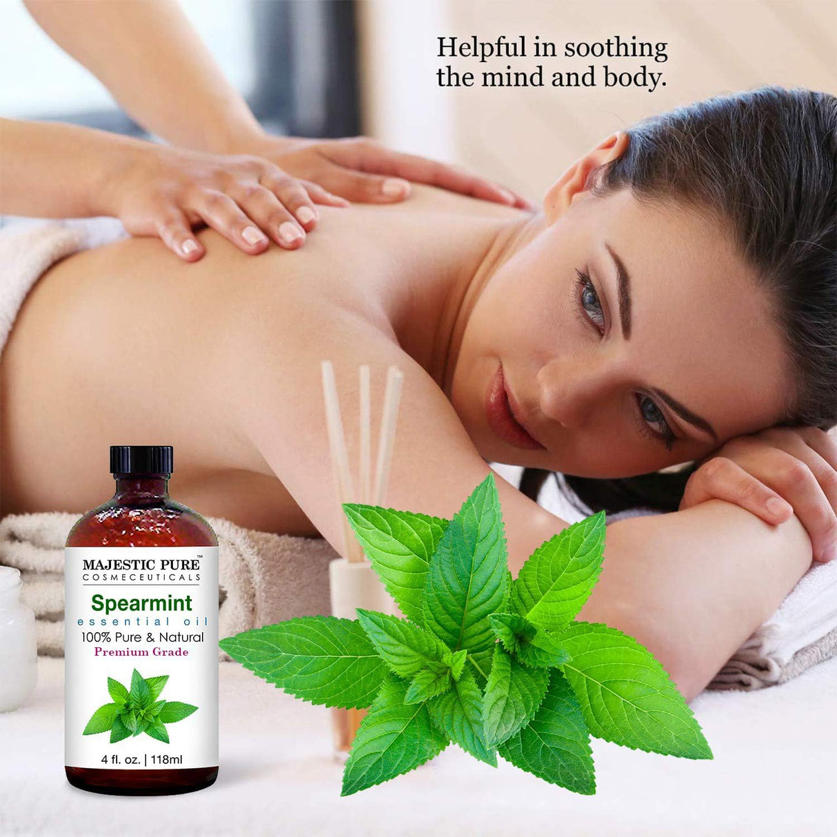 MAJESTIC PURE Spearmint Essential Oil | 100% Pure and Natural Spearmint Oil | Premium Grade Essential Oils for Hair Care, Home Diffusers, Skin, Aromatherapy, Massage and Humidifiers | 4 Fl Oz