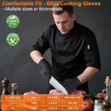 ANBOSON BBQ Gloves for Grilling Disposable Heat Resistant - 100 Nitrile Gloves + 4 Reusable Cotton Liners for Barbecue Smoker, Cooking Hot Meat - 10Mil Thick, Non-Slip Grip - Black Large