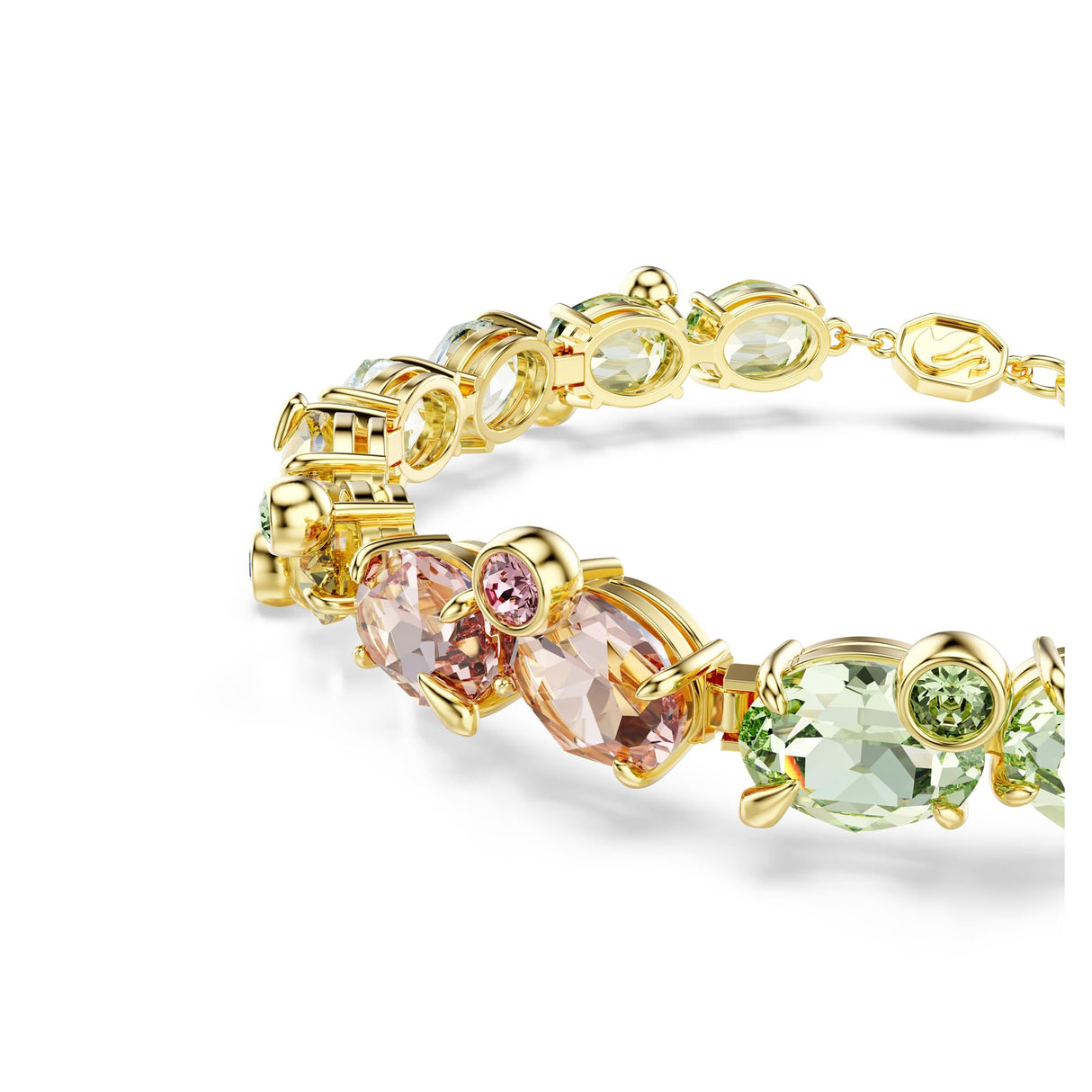 Swarovski Gema Tennis bracelet, Mixed cuts, Multicolored, Gold-tone finish