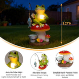 Elegondrar Solar Frog Garden Statue Outdoor Decor – Funny Fishing Frog Sitting on Mushroom, Gardening Gifts for Women, Mom, Grandma, Birthday, Housewarming, Christmas, Resin, 8.27" H