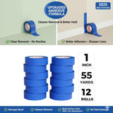 SWRT Blue Painters Tape 1 Inch x 55 Yards, 12 Rolls (660 Yards) – Sharp Clean Paint Lines, No-Residue Painters Tape for Walls, Trim & Baseboards, Easy Removal Masking Tape for Home Projects